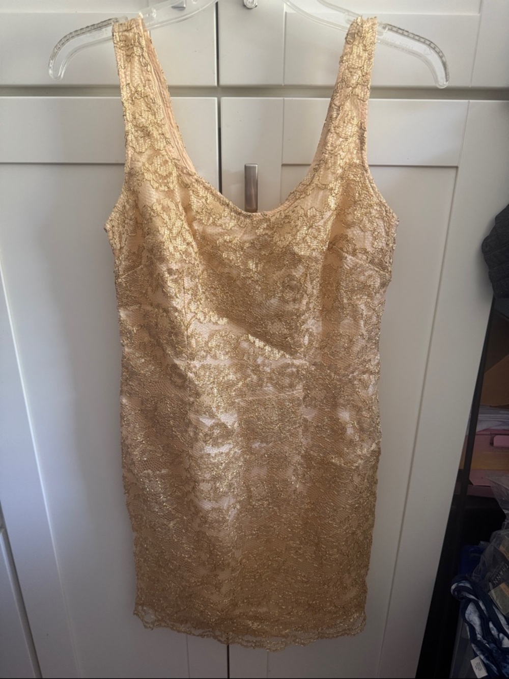 Tina Hagen Champagne Gold Lace Scoop-Neck Mini Dress